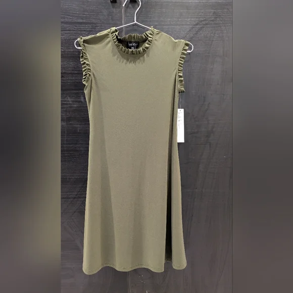 Nicole Miller Olive Green Ruffle Mini Dress - Picture 1 of 5